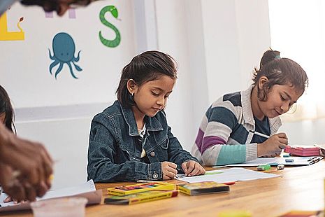 Children doing art activities.