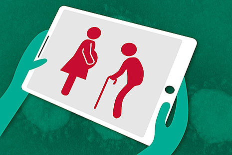 A pregnant woman and elderly person, imaged on a tablet