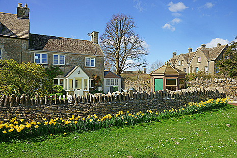 Cotswold stone cottage in spring, Amberley, Stroud, Gloucestershire, UK