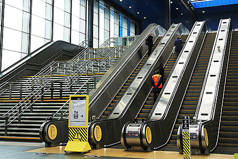 Escalator at Reading railway station.