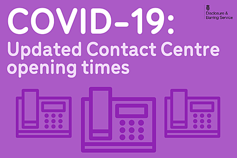 Graphic showing telephones, and text that reads 'COVID-19: Updated Contact Centre opening times’.
