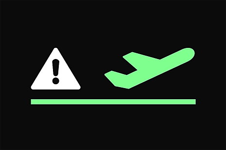 exclamation warning sign and an aeroplane