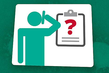 Person looking at chart with question mark on