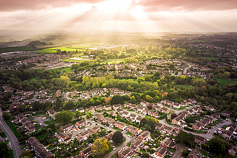 Beautiful sun rising over urban landscape