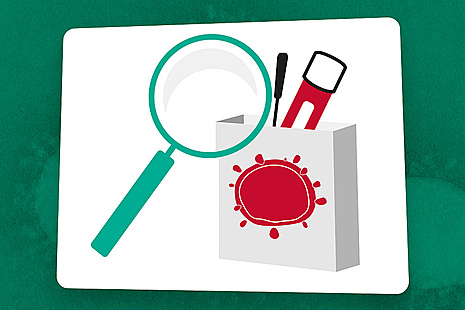 magnifying glass and a testing kit