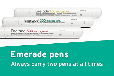Selection of Emerade pens: reminder to carry two pens