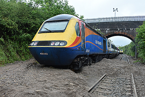 The rear of the train after further aggregate washed-out from the cutting slope after the train had stopped