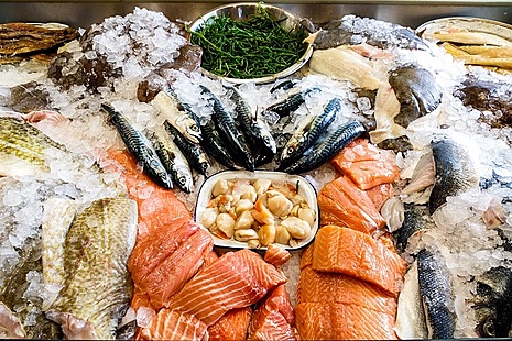 Fresh seafood on ice