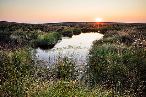 Image of moorlands in the Pennines with pink sky in background