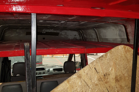 The hiding space in the minibus, once the 2 Albanian men had been removed