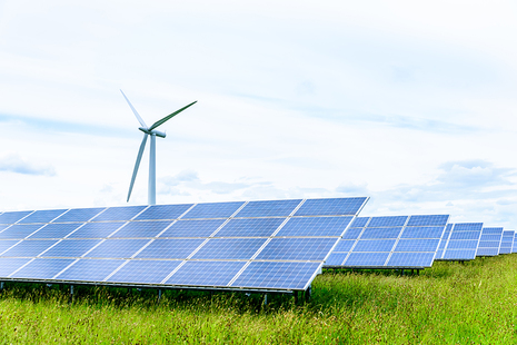solar panels and wind turbine