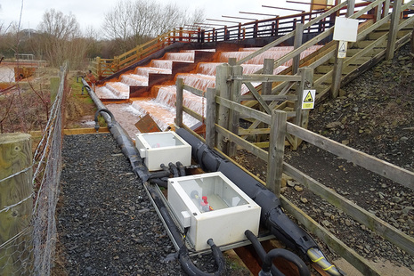The cascade at the Coal Authority's Frances mine water treatment scheme