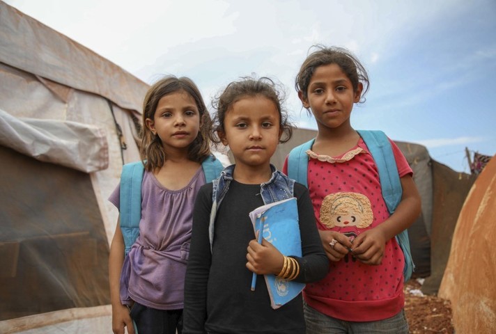 Children displaced by conflict in Idlib, Syria.