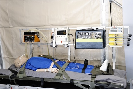 First Aid Training Dummy lying in Hospital tent