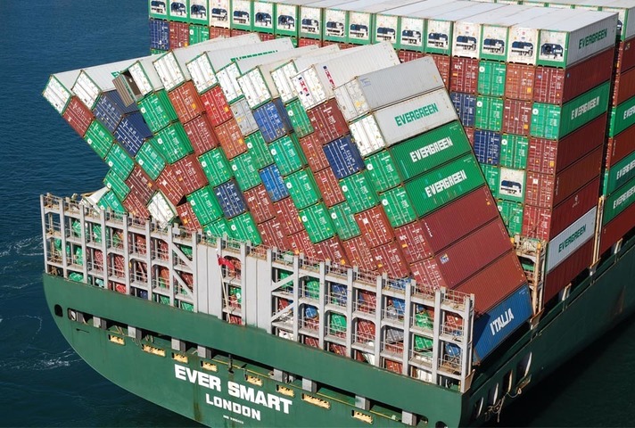 Collapsed containers on board Ever Smart
