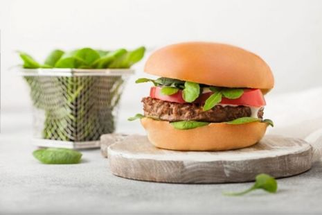 Vegan burger with a side salad.