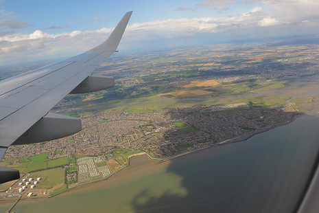 In flight over the River Thames.