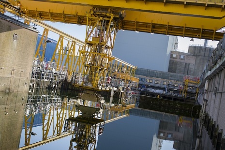 Aerial shot of the Pile Fuel Storage Pond on the Sellafield site