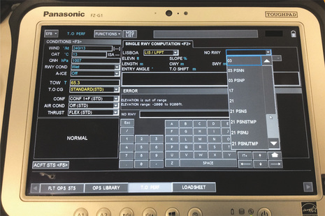 Electronic flight bag showing runway intersection selections