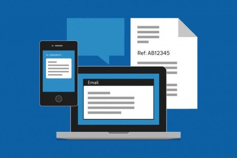 Graphic of mobile, laptop and letter