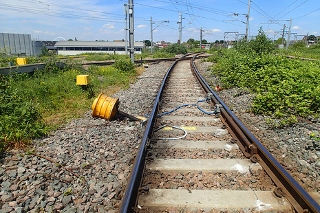 Photograph showing the derailment marks on the approach to Willesden High Level Junction (after track restoration)