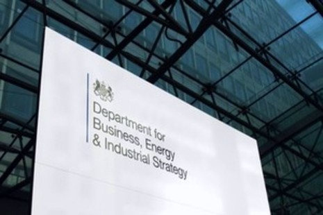 Showing the sign outside the office of the Department of Business, Energy and Industrial Strategy