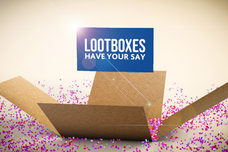 Lootbox image reminiscent of those in video games on a light background with the words: Lootboxes, have your say