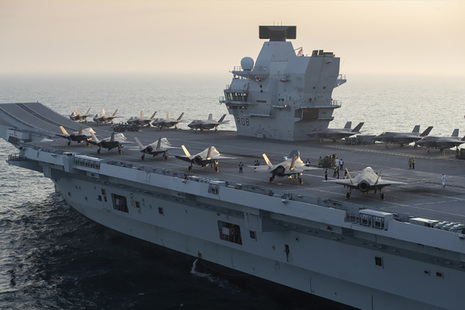 Image depicts the HMS Queen Elizabeth aircraft carrier.