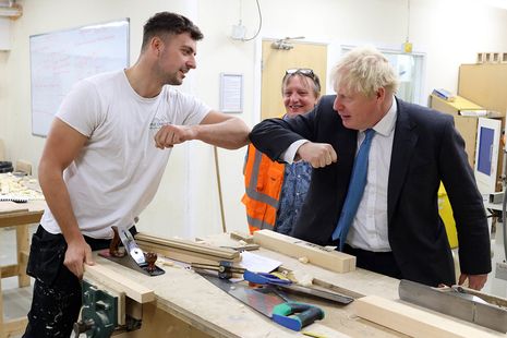 Prime Minister Boris Johnson visits Exeter College Construction Centre, Exeter.