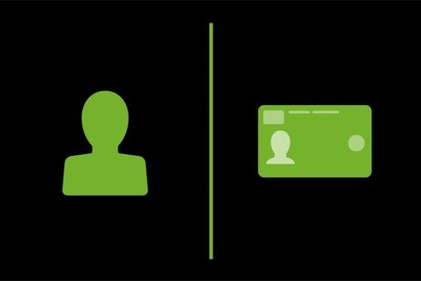 Green head and shoulders icon and driving licence icon