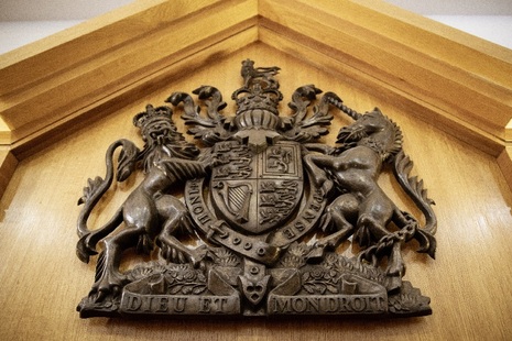 Crown Court signage showing lion and unicorn