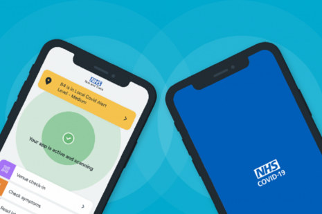 Graphic of 2 smartphones with the NHS COVID-19 app