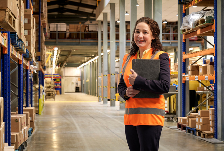 UKEF export finance manager in a warehouse