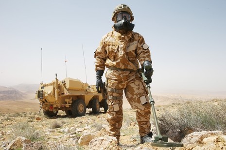 Soldier wearing breathing apparatus