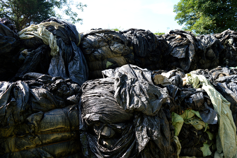 Bales of silage wrap waste