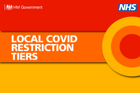 Banner that says 'local COVID restriction tiers'.
