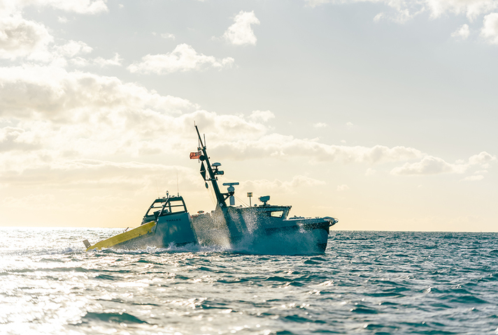Image depicts an Autonomous Minehunting System in the water.