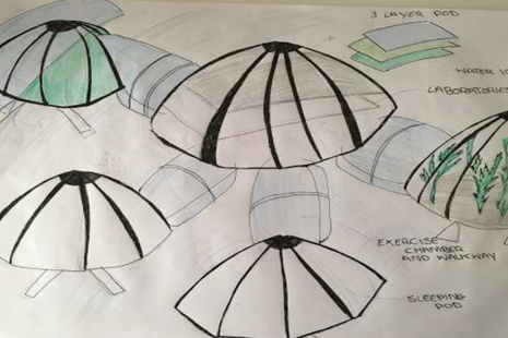 Student artwork showing a moon base