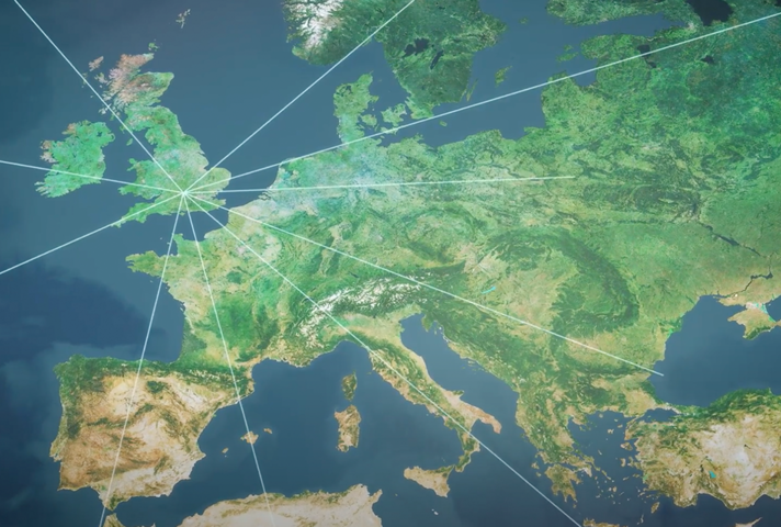 Map of Europe with beams coming from UK (ESA)