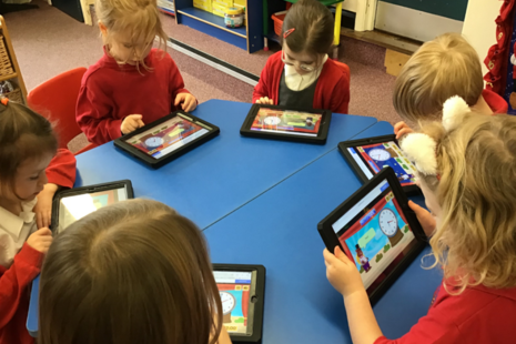 Gosforth Primary School pupils with their new iPads
