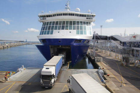 Photo of a lorry driving off a ferry
