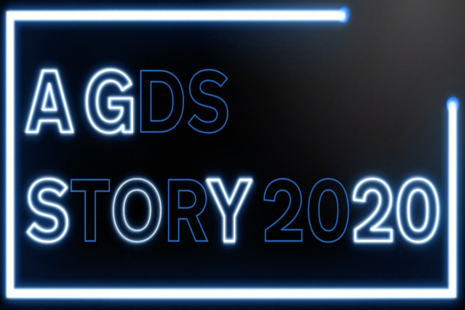 A GDS Story 2020 shown in illuminated blue neon lights.