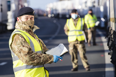 British Army Royal Engineers deliver Covid-19 tests to European lorry drivers