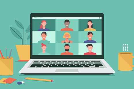animation of laptop with faces on the screen