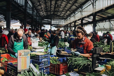 A bustling vegetable market.