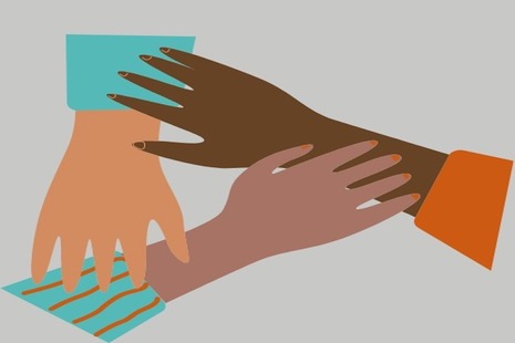 Three hands holding each other