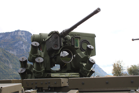 The remote weapons system is shown from the front angle in action. 