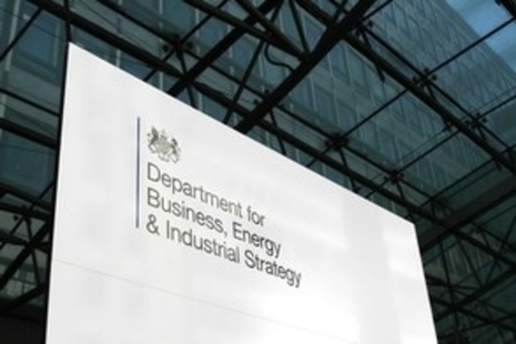 Exterior metal sign for the Department for Business, Energy and Industrial Strategy