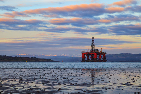 Oil rig in the North Sea off the coast of Scotland