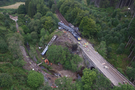 Aerial photograph of derailment site